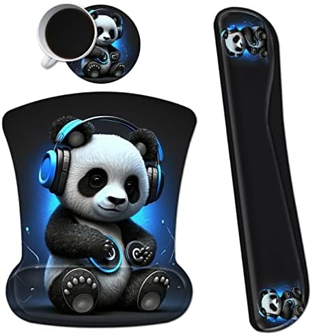 Ergonomic Mouse Pad with Wrist Support Gel Mouse Pads and Upgrade Keyboard Wrist Rest Pad Set, Coasters Non-Slip PU Base Mouse Mat for Office Gaming Computer Laptop Home, Panda by Dikoer