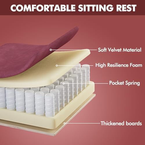 Ferghana Velvet Fabric Gaming Chair - 20.5″ Wider Seat Cushion, Fire Embroidery, Ergonomic High Back Game Chair with Footrest | Computer Chair with Massage Lumbar Support for Adult, Red - Image 6