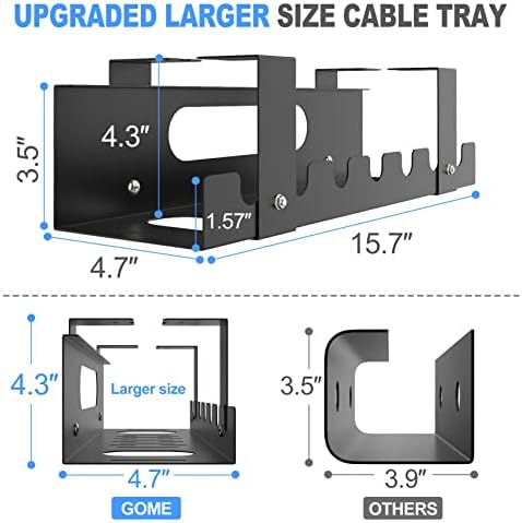 2PACKS Cable Management Under Desk Tray Adjustable Large Under Table Cord Wire Organizer for Standing Desk - Image 3