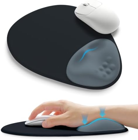 Palm-Rest and Wrist-Hugging Mouse Pad Wrist Rest, Ergonomic Wrist Support with Curve Fitting Cushioned Memory Foam for Carpal Tunnel Pain Relief, 9.9 x 8.3 Inch, Slate Gray by Unknown