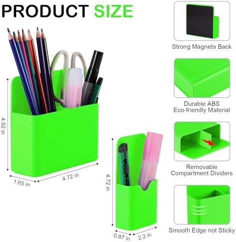 KITANIS Magnetic Pen Holder,2 Pack Magnetic Dry Erase Marker Holder with Generous Compartments,Strong Magnet Storage Marker Pen Pencil Organizer for Refrigerator,Whiteboard,Locker Accessories - Image 2