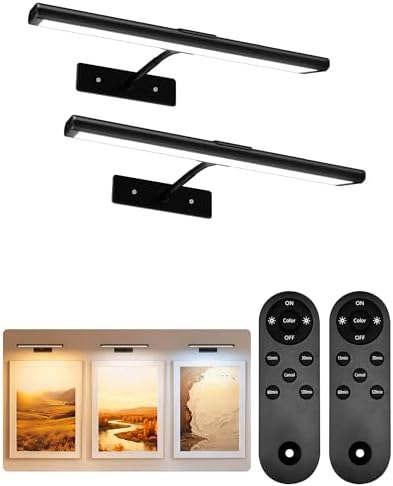 EZVALO Picture Light for Wall, 13'' Black Rechargeable 4800mAh Black Lights Wireless Remote, Dimmable Magnetic LED Art Painting Light with 3 Color Temperatures, Display for Gallery, Living Room(2P) by EZVALO