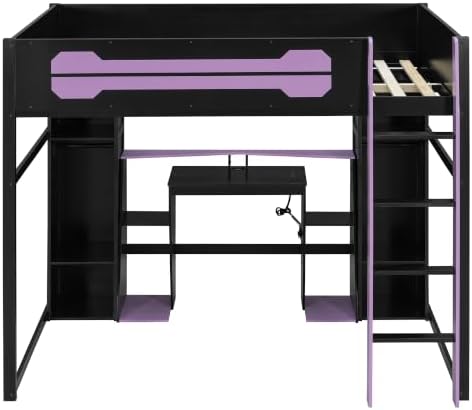 Merax Full Size Gaming Loft Bed with Desk and Built-in Wardrobe & Cabinets - Image 4
