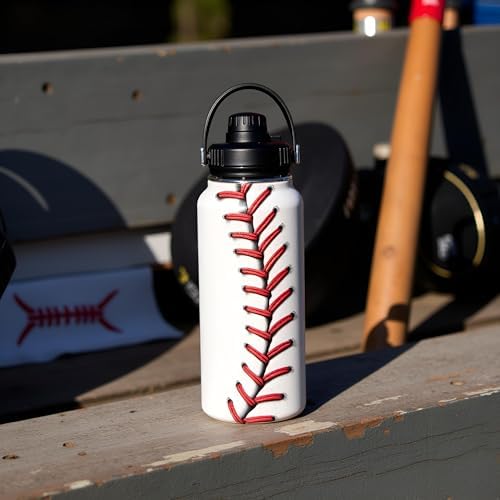 Baseball Water Bottle 32oz, Sport Travel Stainless Steel Tumbler With Lid, Double Wall Vacuum Insulated Coffee Cup Travel Mug, Fathers Day Birthday Baseball Gift For Boys Dad Husband - Image 2