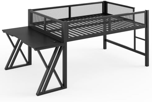 Bellemave Full Size Gaming Loft Bed with Desk, USB Ports & LED Lights, Metal Loft Bed Frame with Mesh Guardrails, Space-Saving for Dorms, Bedrooms, & Gaming Setups (Black/Full) - Image 5