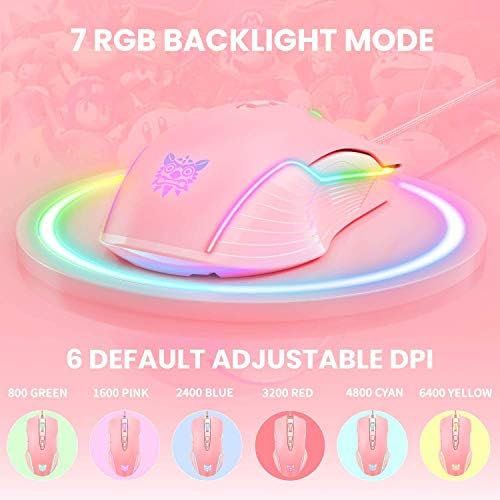 RGB Gaming Mouse Wired, 6400 DPI & 7 Buttons, Pink - Image 3