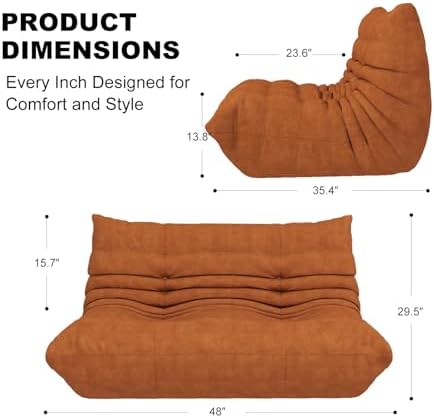 Full Foam Loveseat Sofa, Adult Bean Bag Floor Couch with Waterproof Fabric | Dark Orange, armless fireside shape for living rooms, apartments, offices, reading corners, movie nights, and daily lounging. - Image 2