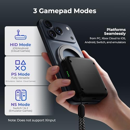 abxylute M4 Snap-On Mobile Gaming Controller for Android & iPhone, Switch 1&2, Portable Bluetooth Controller, Pocket-Sized Retro Arcade Phone Gamepad Kickstand, Dual Joystick Turbo Pro Gaming Magnetic (Black) - Image 4