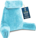 Husband Pillow Medium Reading Pillow with Arms - 23" Backrest for Sitting Up in Bed - Firm Support Bed Rest Pillow for Adults, Neck Roll, Removable Cover - TV, Reading, Lounging - Carolina Blue by HusbandPillow