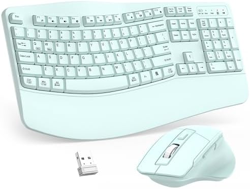 Wireless Keyboard and Mouse Combo, 2.4G Ergonomic Wave Key(Mint Green) by Unknown