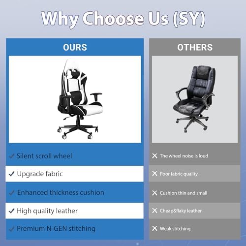 Gaming Chair,Video Game Chair with Massage Lumbar Support | Ergonomic Computer Chair Height Adjustable with Swivel Seat and Headrest - Image 6