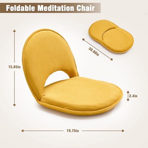 YOUKEEEJOJO Floor Chair 5-Position Adjustable Back Support Chair Foldable Camping, Floor Lounger,Corduroy Fabric, Video-Gaming Reading Watching, Indoor Outdoor Use(Yellow) - Image 3