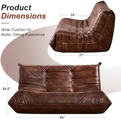 Hobestluk Bean Bag Togo Chair Memory Foam Leather Living Room Loveseat | Medium Black,Ergonomic Design,Floor Chair,Waterproof,Easy Clean,Anti-slip Bottom,No Assembly Required,For Bedroom Reading - Image 2