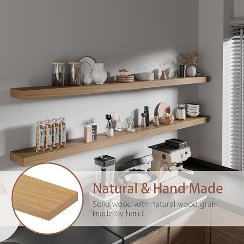 72 inch Long Floating Shelves for Wall,Solid Wood Long Wall Shelves Set of 2,Natural Wooden Mounted Shelf,Bookshelf Bathroom Shelves (Natural, 72 Inch) - Image 5