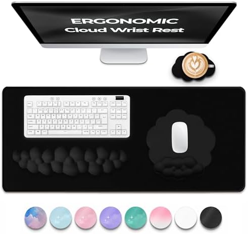 Premium Quality Cloud Wrist Rest Keyboard & Mouse Pad Set – Ergonomic Memory Foam Desk Accessories with Wrist Support for Office & Gaming – Black Fabric by TheTrulyCharter