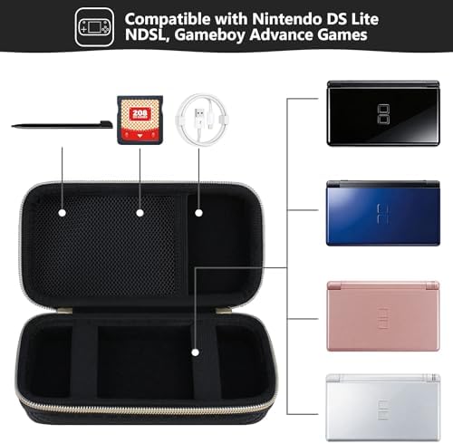 Supmay Hard Carrying Case Compatible with Nintendo DS Lite NDSL, Gameboy Advance Games Storage Holder Travel Bag with Mesh Pocket for USB Charging Cable, Stylus, Earphones, Game Cartridge, Black - Image 2
