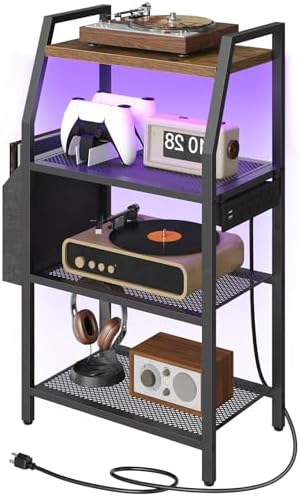 MAHANCRIS Game Console Shelf, Gaming Console Stand with Outlet & LED Lights by MAHANCRIS