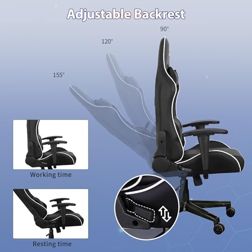Gaming Chair,Video Game Chair with Massage Lumbar Support | Ergonomic Computer Chair Height Adjustable with Swivel Seat and Headrest - Image 5