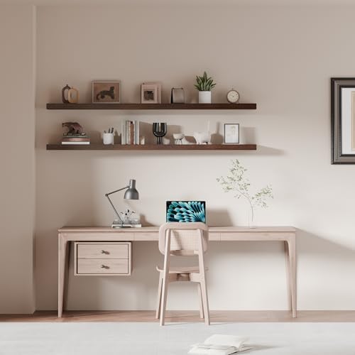 60 inch Long Floating Shelves for Wall,Solid Wood Long Shelves Set of 2,Walnut Rustic Mounted Shelves for Bathroom Bedroom Laundry Room (Walnut, 60 Inch) - Image 3