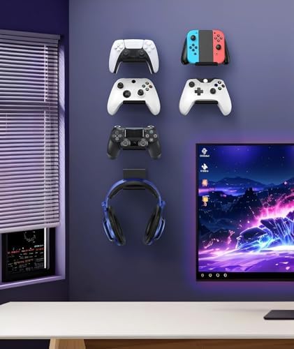 4 Pack Foldable Controller Wall Mount Holder, Xbox Controller Stand , Compatible with Xbox Switch, Adhesive/Screw,Remote Accessories, Keyboard Holder,Wall Mount Storage, Headphone & Headset Hanger - Image 6