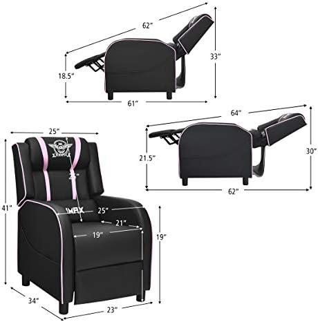 POWERSTONE Gaming Recliner Chair, Reclining Gaming Chairs for Adults Ergonomic Leather Sofa with Footrest Lumbar Support Headrest and Side Pouch for Living Room Home Theater, Pink - Image 3