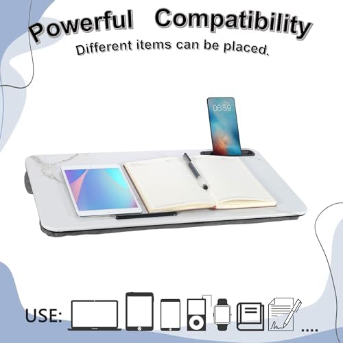 Portable Laptop Desk Fits Up to 16“ Laptops, with Tablet Slot, Built-in Cushion, Great for Home & Office,Lap Desk for Laptop,Lap Desk with Cushion (White Marble, Large) - Image 5