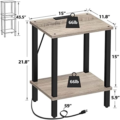 TUTOTAK End Table with Charging Station, Small Side Table with Outlets, Nightstand Bedside Table, 2-Tier Storage Shelf for Small Space, Living Room, Bedroom, Greige TB01BG040 - Image 2