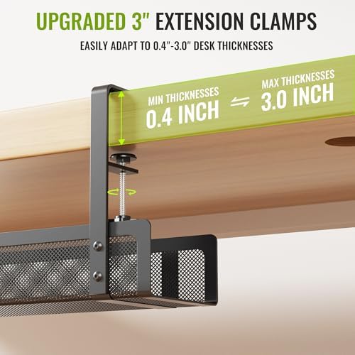 [Upgraded] 2 Pack Cable Management Under Desk Tray, Xpatee 27.6" No Drill Open Slots Cable Management Tray, Cord Wire Organizer Box with Clamp for Table Thickness up to 3" - No Desk Damage(Black) - Image 4
