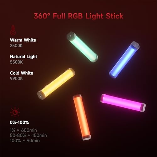 PHOTOOLEX 360°RGB Tube Light, LED Video Light Wand, Magnetic Light Stick - Image 3