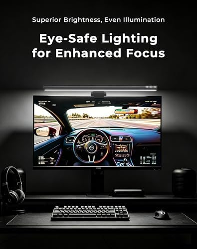 17.5" Monitor Light Bar for Flat & Curved Screens (0.3"-1.4"), Ultrawide Eye-Care Desk Lamp with Asymmetric No-Glare Light, Stepless Dimming, Premium Aluminum Screen Bar for Home Office - Image 6
