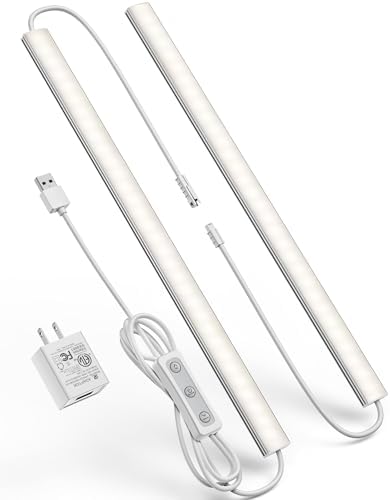 Plug-in Under Cabinet Lighting, Dimmable Under Counter Lights for Kitchen, 2pcs 12 Inch, Natural White 4500K Linkable Wired Closet Light, Indoor USB Led Lights Bar for Desk,Sink,Workbench by Vovamo