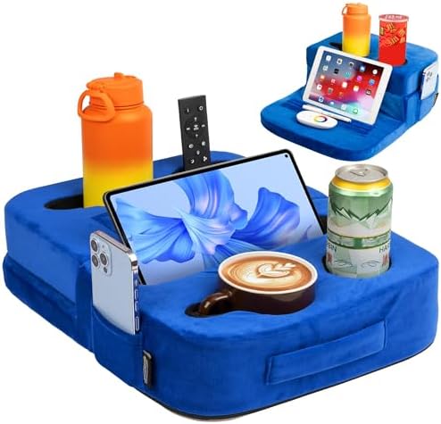 TabCouchCaddy - Couch Cup Holder Tray Pillow - Bed, Couch Caddy, Sofa, RV & Car - Holds Drinks, Snacks, Remotes, Phones, Kindle, Tablet | Bed Cup Holder (Blue) - Image 2