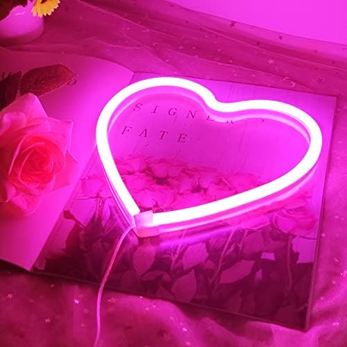 Pink Heart Neon Sign for Bedroom Decoration, Heart Led Light Sign 8.7×8.7 In Battery/USB Powered Romantic Love Hearts Neon Light for Wall Decor Art Kids Girl Room Wedding Party Valentine's Day Prsent - Image 6