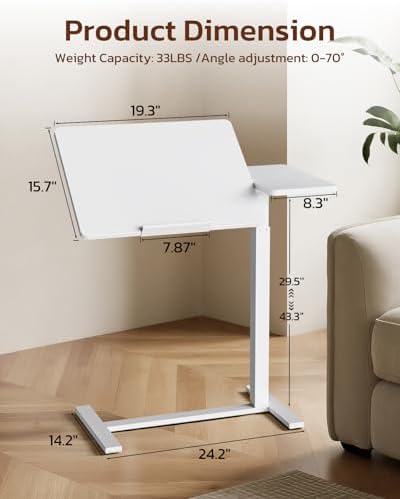 Simple Deluxe Overbed Bedside Table with Hidden Casters, Height Adjustable Desk with Tilting Top, Mobile Rolling Laptop Desk, Standing Rolling Desk Hospital Home Use, White - Image 2