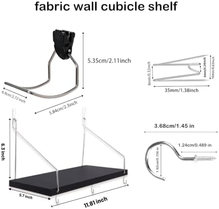 Fabric Wall 2 Pack Wooden black Cubicle Shelf with 1 Headphone Stand Hanging Silver Hanger, Office Organizer Accessories, Women Men Desk Organizer Stylish Ations Holder, Desk Work Space Storage Hook - Image 2