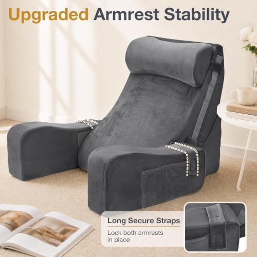Sasttie 15-25 inch Adjustable Reading Pillow with Armrests, Dark Grey - Image 2