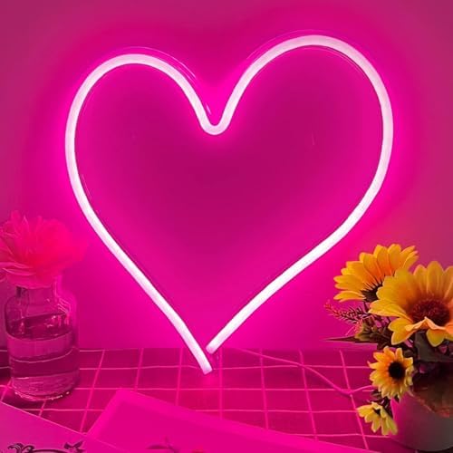Pink Heart Neon Sign, Neon Heart Light for Wall Decor, Love Hearts LED Light up Sign 13.4×13 Inch Dimmable USB Powered Romantic Light Sign for Bedroom Valentine's Kids Room Wedding Party Decoration by Bernicekelly
