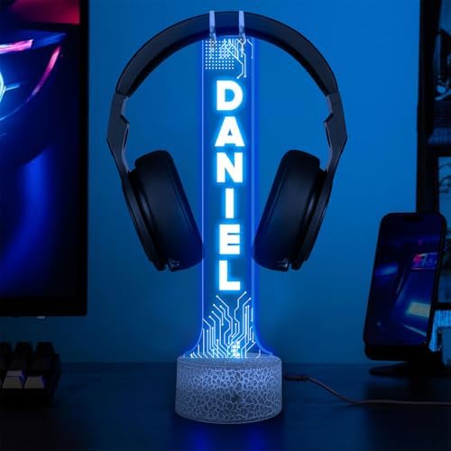 Personalized DJ Headphone Holder with RGB LED Lights, Custom Name Headset Holder for Gamers, Boyfriend or Him, 3D Light-Up Display, Cool Christmas or Birthday Gift for Music Lovers by GiantBigHands
