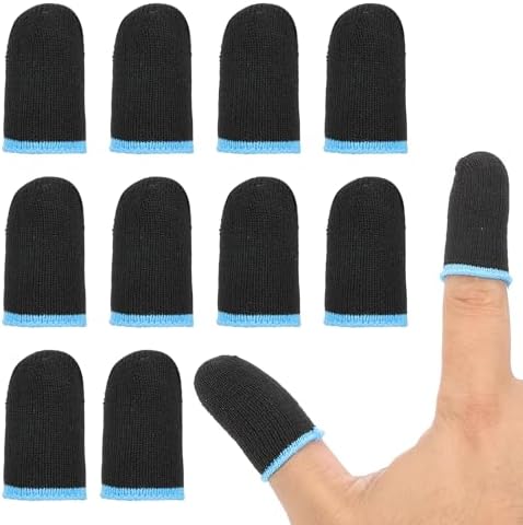 PATIKIL Controller Finger Thumb Sleeve, 12 Pack Mobile Gaming Finger Sleeve Fiber Tip Gloves Anti-Sweat Breathable for Phone Game Touchscreen Devices, Black/Blue by PATIKIL