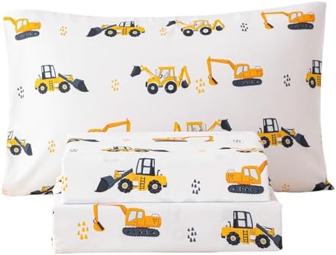 WINLIFE Kids Sheet Set Twin Size 3 Pieces Yellow Excavator Car Printed by WINLIFE