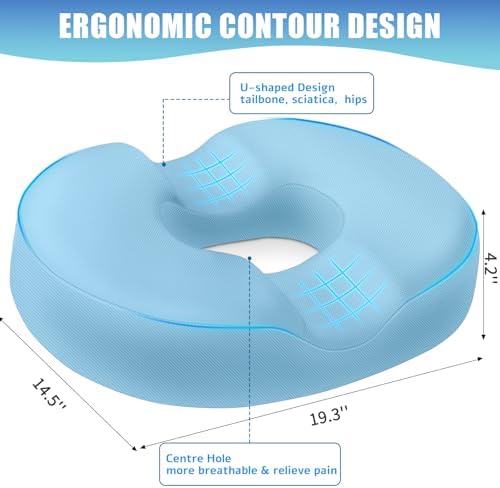 BlissTrends Donut Pillow Seat Cushion, Memory Foam Lifting Cushions | Donut Chair Cushions for Postpartum Pregnancy&Hemorrhoids,Tailbone Pain Relief, for Office&Home Chairs(XX-Large, Light Blue) - Image 2