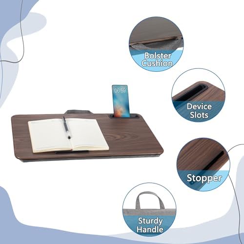 Portable Laptop Desk Fits Up to 16“ Laptops, with Tablet Slot, Built-in Cushion, Great for Home & Office,Lap Desk for Laptop,Lap Desk with Cushion (Brown, Large) - Image 4
