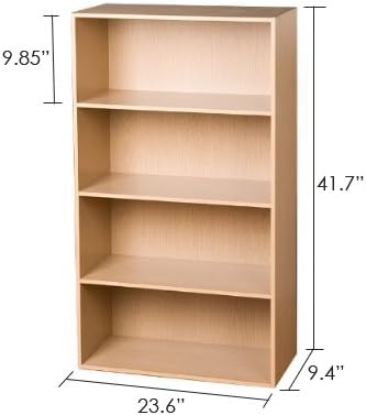 Furinno PASIR Book Shelf, 4-Tier Bookshelf, Bookcase with Open Shelf, 9.4 x 23.6 x 41.7, for Living Room, Bedroom, Home Office, Steam Beech - Image 3