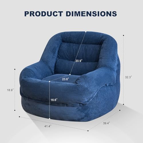 Giant Bean Bag Chair for Adults, Oversized Floor Lounge Chair with Armrests | Royal Blue, soft corduroy and resilient foam for living rooms, bedrooms, reading nooks, gaming rooms, movie nights, and pets - Image 2