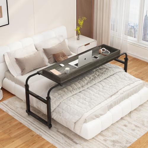 Furist Overbed Table with 360° Wheels, Queen Size Mobile Bed Desk, Recliner Table Over Bed Table Adjustable Height and Length Overbed Table with Heavy Duty Metal Leg for Hospital and Home use - Image 3