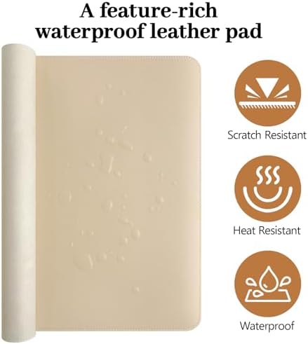 Beige Leather Desk Pad Large Mouse Pad, 23.6"x13.8" - Image 5