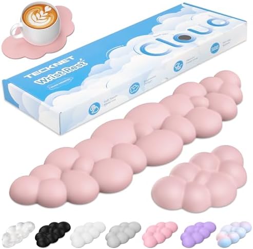 TECKNET Cloud Keyboard Wrist Rest Set, Cloud Wrist Rest with Non-Slip Base, PU Leather Wrist Pad for Keyboard with Ergonomic Memory Foam for Computer Laptop Office Gaming and Pain Relief, Light Pink by Tecknet