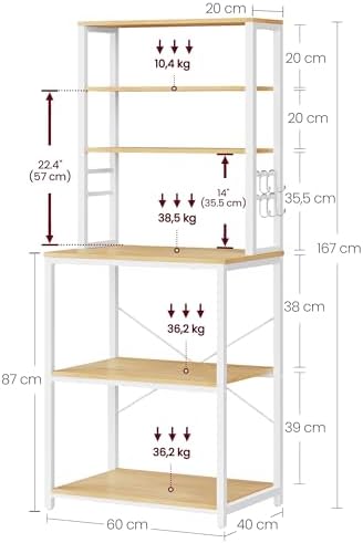 VASAGLE Coffee Bar, 23.6 Inches 6-Tier Baker's Rack with 6 Hooks - Image 3