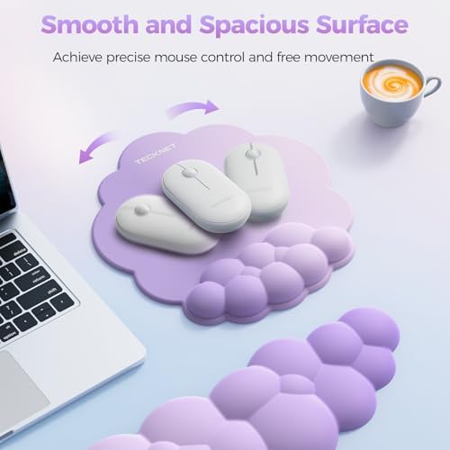 TECKNET Cloud Wrist Rest & Ergonomic Mouse Pad, Cloud Keyboard Wrist Rest with Non-Slip Base, PU Leather Memory Foam Wrist Pad for Keyboard and Mouse, Pain Relief for Typing, Gaming, Purple - Image 5