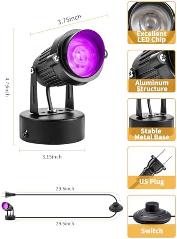 ZUCKEO 10W LED Spot Lights Indoor RGBW Color Changing Uplighting Indoor with Remote, 120V Christmas Spotlight Up Lights Plug in, Accent Landscape Lighting with Switch for House Halloween Decor(1Pack) - Image 5